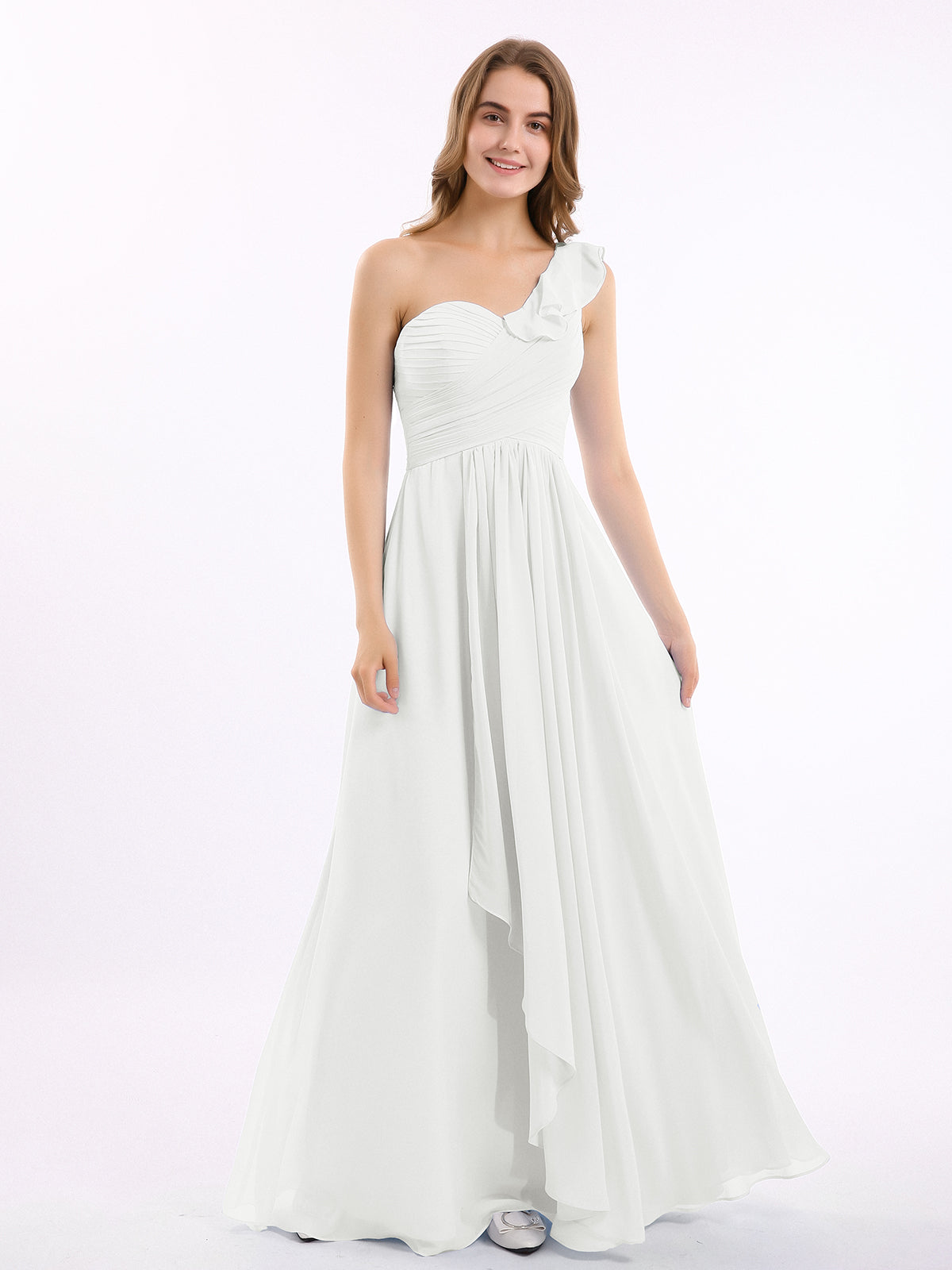 BABARONI Chiffon Ivory Bridesmaid Dresses A-line One Shoulder Sleeveless  Floor-length – BABARONI UK