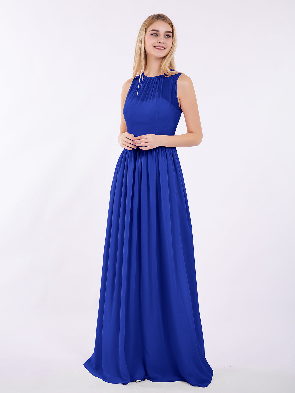 Chiffon Illusion Neck Maxi Gowns Of Bridesmaids Fuchsia