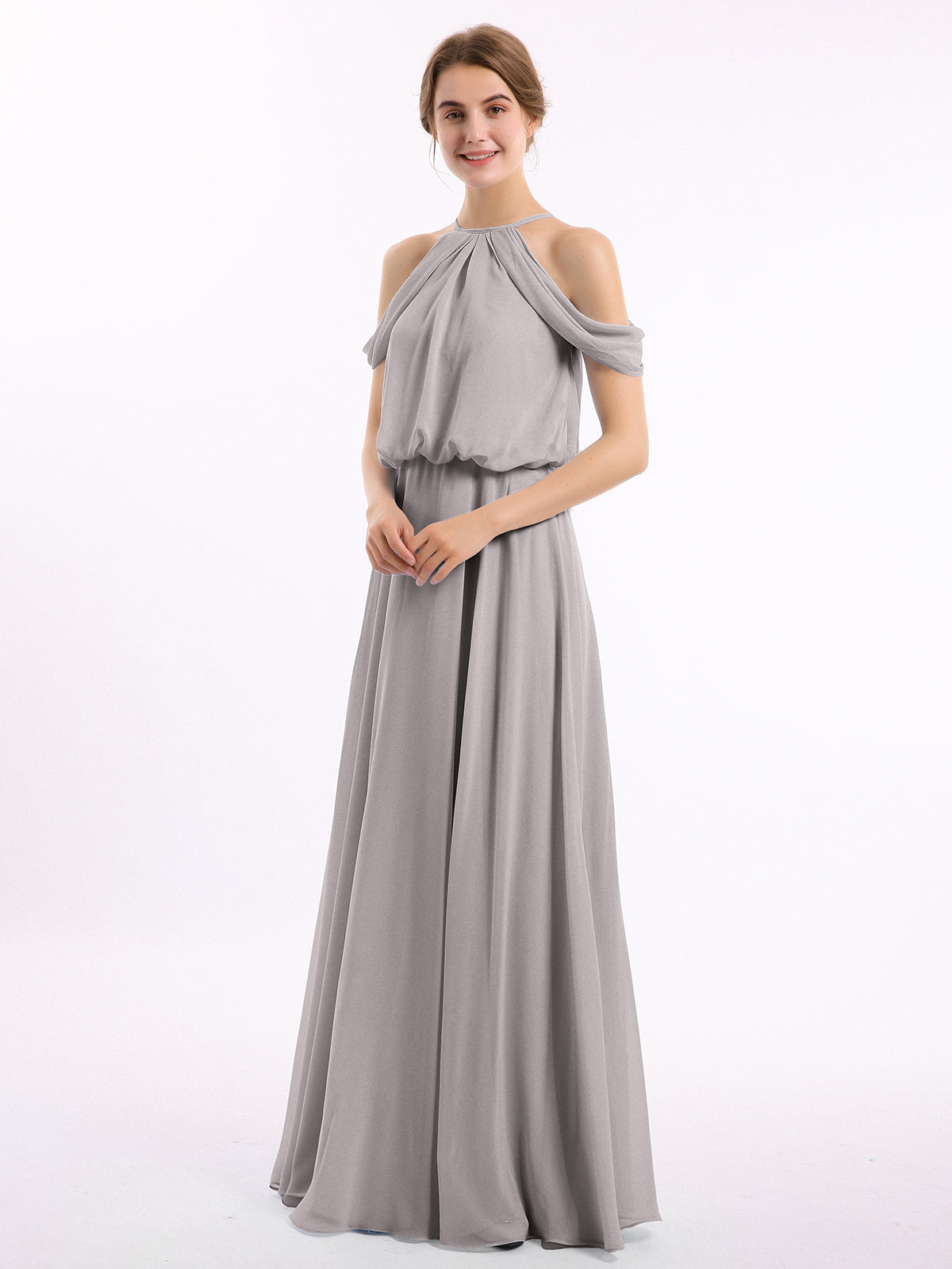 BABARONI Chiffon Silver Bridesmaid Dresses A-line Off-the-shoulder Short Floor-length BABARONI UK BABARONI Chiffon Silver Bridesmaid Dresses A-line Off-the-shoulder Short Floor-length BABARONI UK