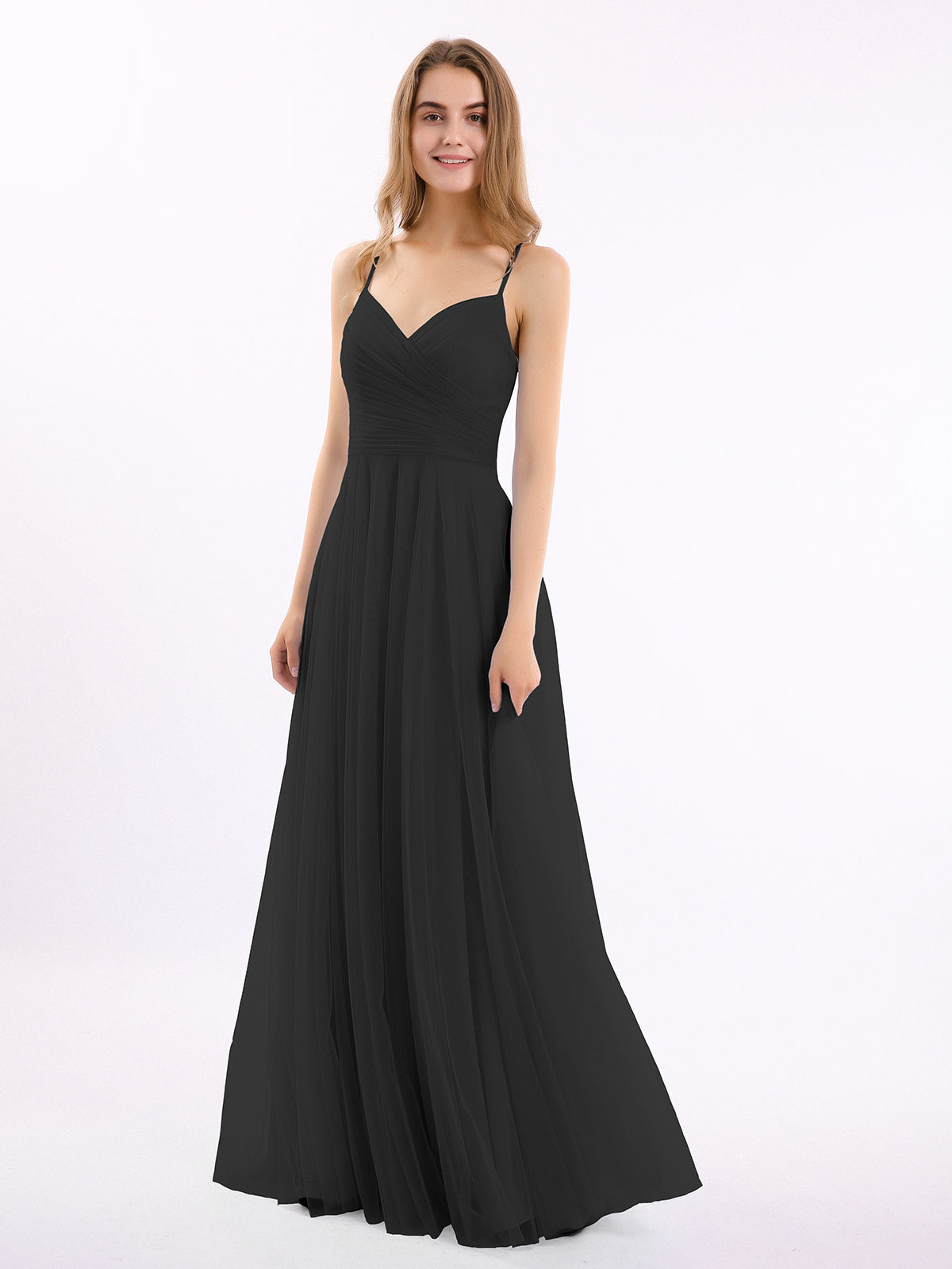 Long black spaghetti strap cheap dress