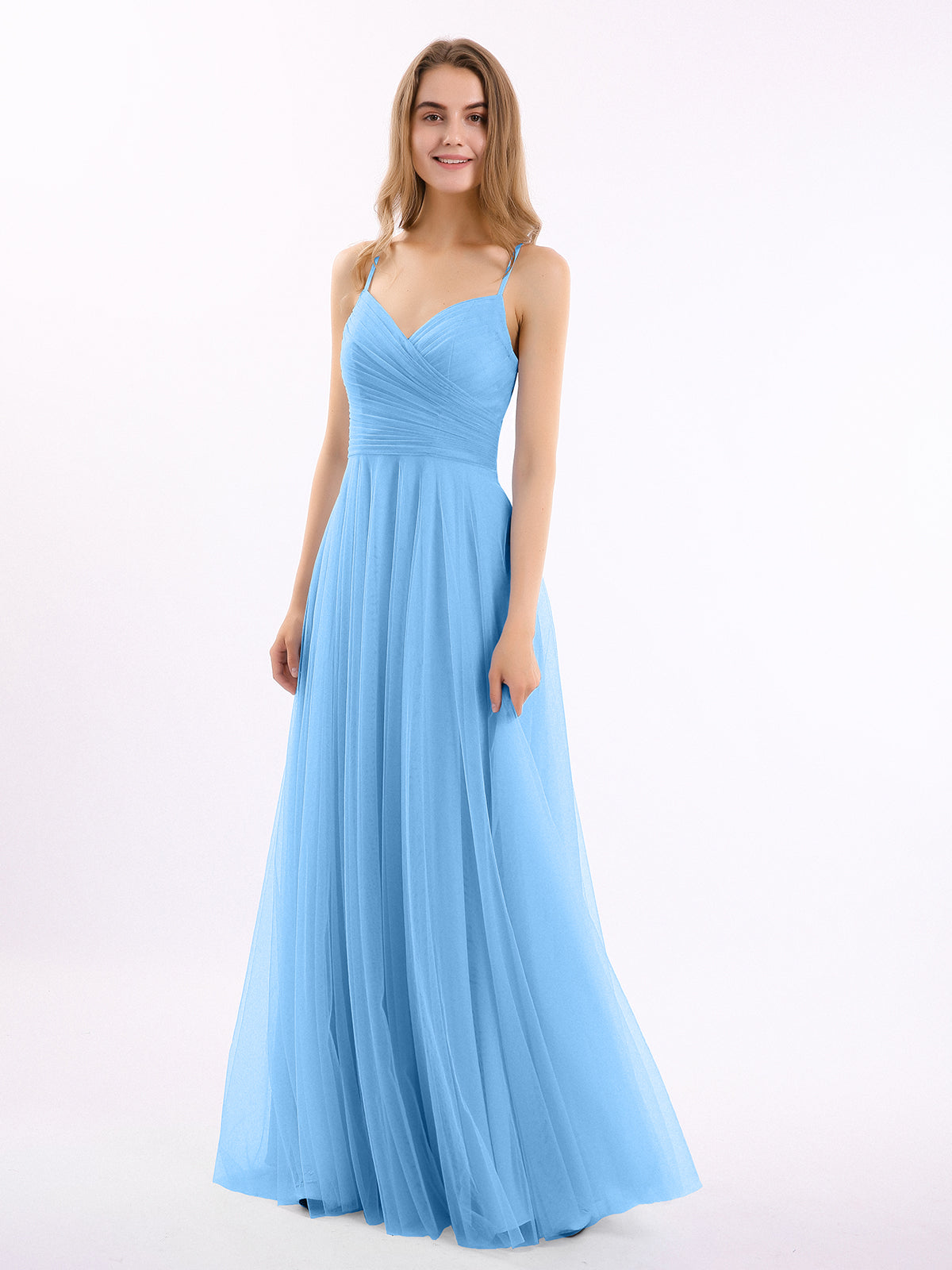 Long Spaghetti Straps Tulle Dress with Sweetheart Neck Royal Blue Plus Size