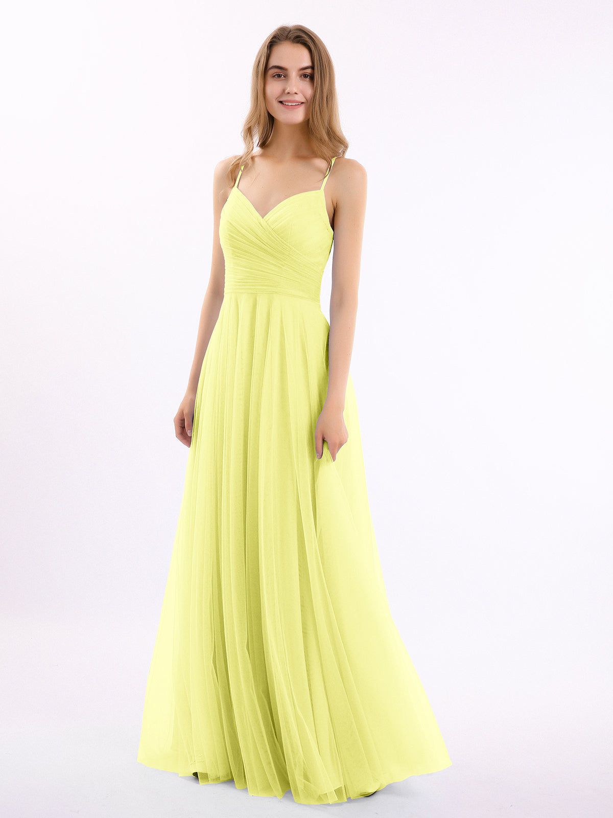Spaghetti Straps Long Gown with Slit Daffodil
