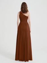 One Shoulder Long Chiffon Bridesmaid Gown Terracotta