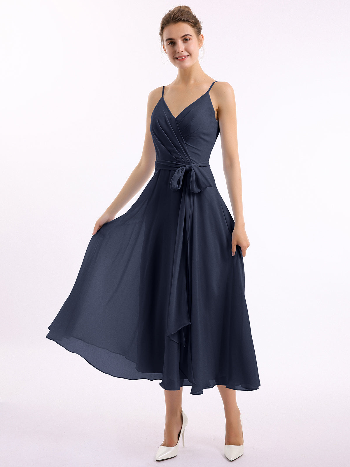 Spaghetti strap tea hot sale length dress