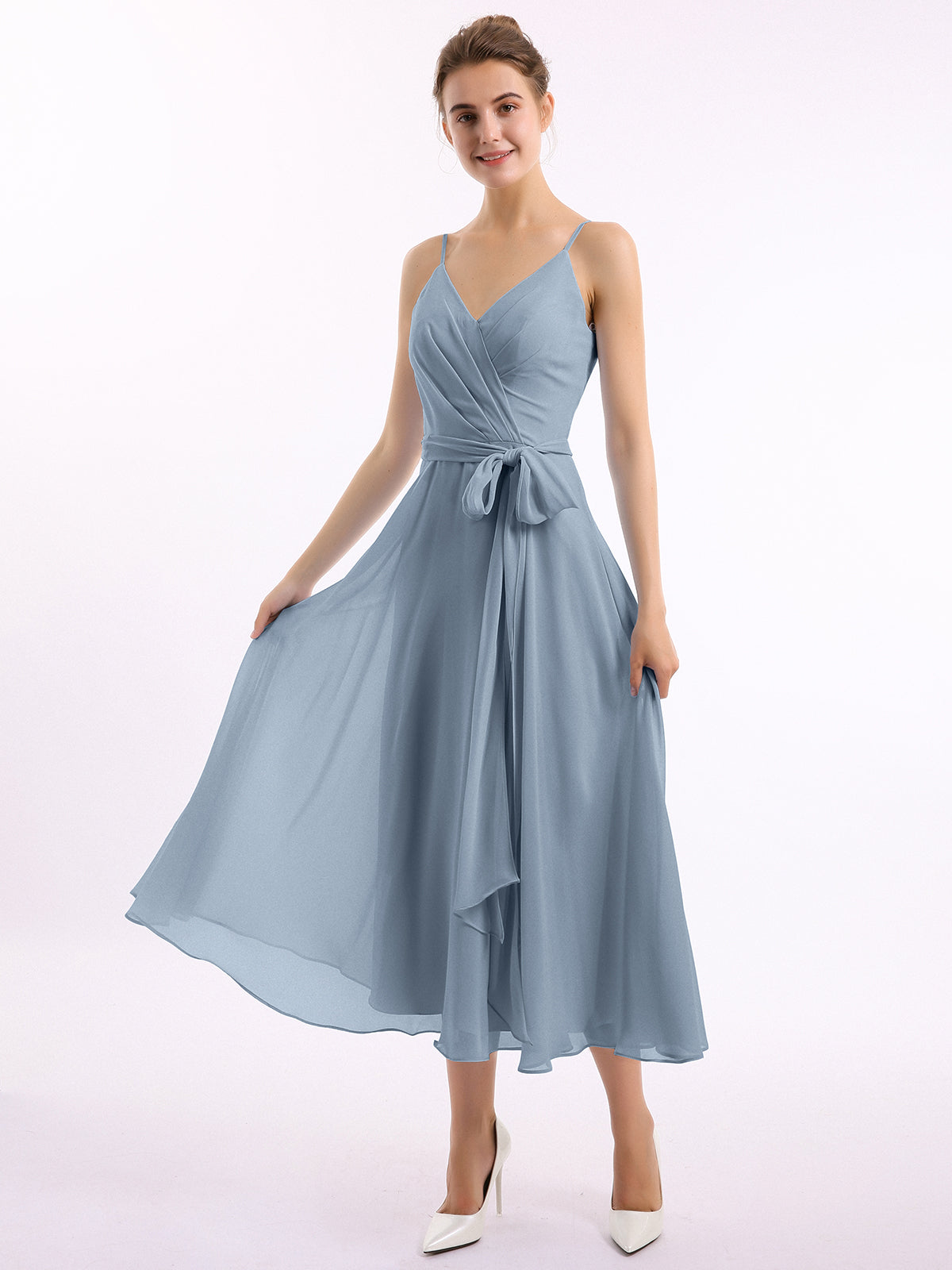 Dusty blue store tea length dress