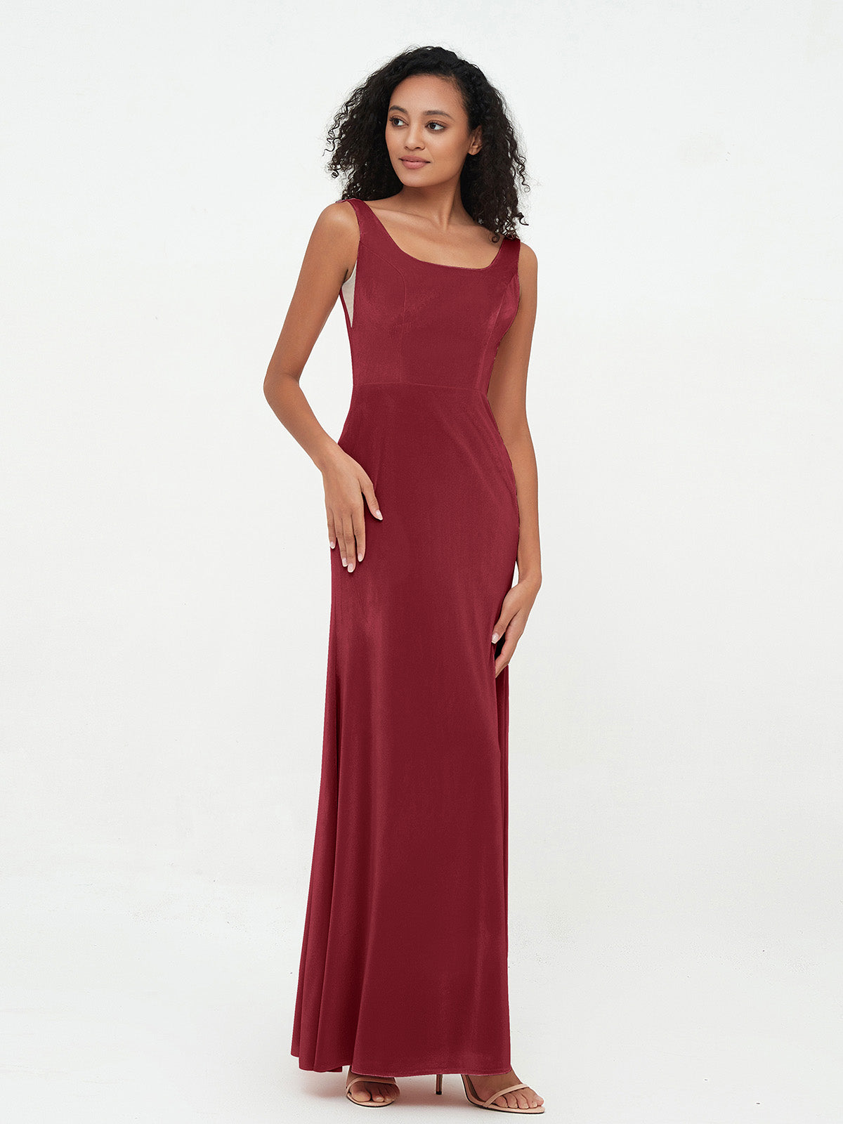 BABARONI Velvet Burgundy Bridesmaid Dresses Sheath/Column Bateau Sleeveless  Floor-length  BABARONI UK
