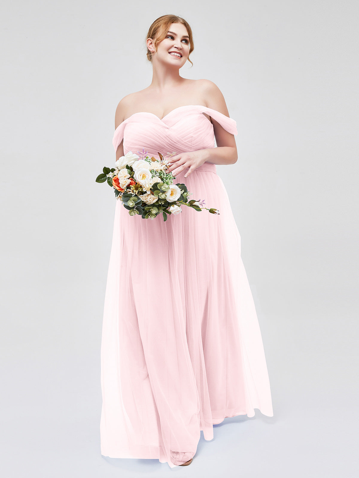 BABARONI Tulle Blushing Pink Bridesmaid Dresses A-line Off-the-shoulder  Short Floor-length – BABARONI UK