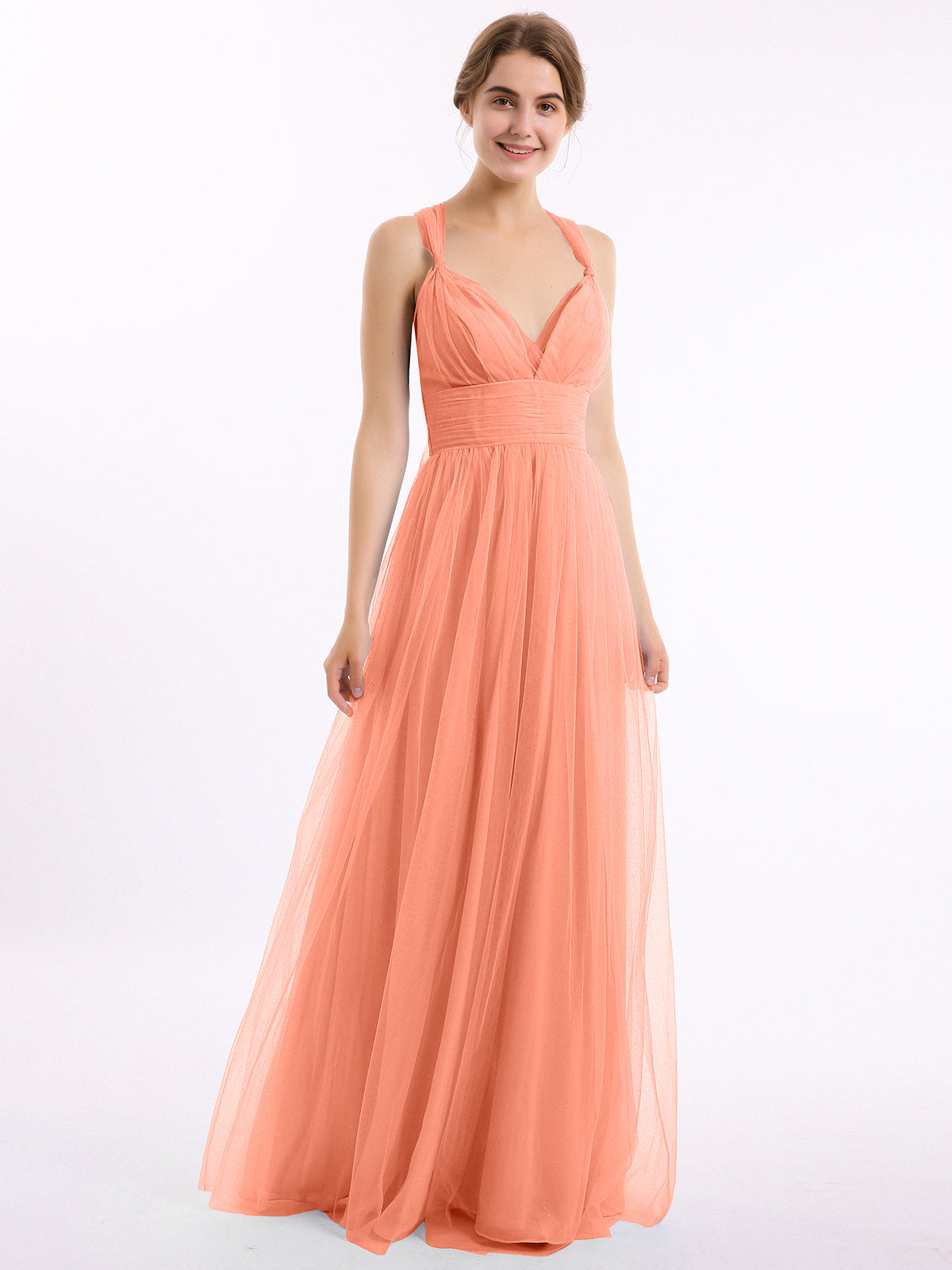 Long Tulle Dress with Convertible Back Design Dusty Rose Plus Size