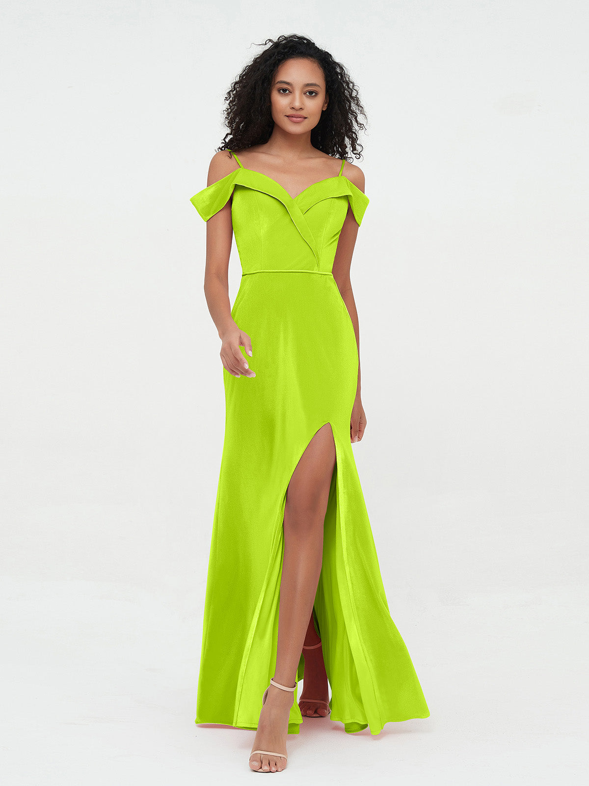 BABARONI Velvet Lime Green Bridesmaid Dresses Sheath/Column Sweetheart Spaghetti Straps Floor-length With Slit BABARONI UK BABARONI Velvet Lime Green Bridesmaid Dresses Sheath/Column Sweetheart Spaghetti Straps Floor-length With Slit BABARONI UK