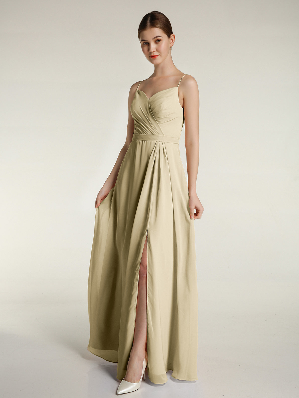 Spaghetti strap deals champagne dress