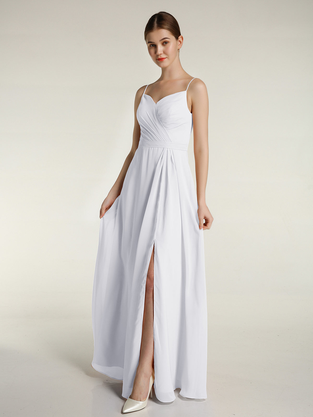 White spaghetti 2024 strap gown