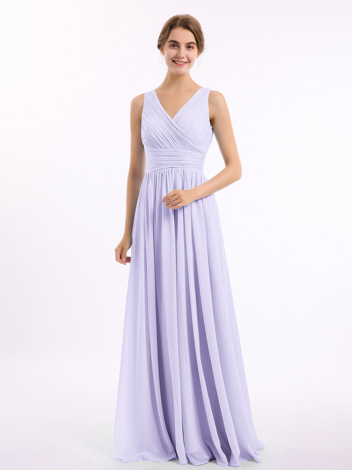 Strapless Long Chiffon Gown with Pleated Bodice Lavender main image 0