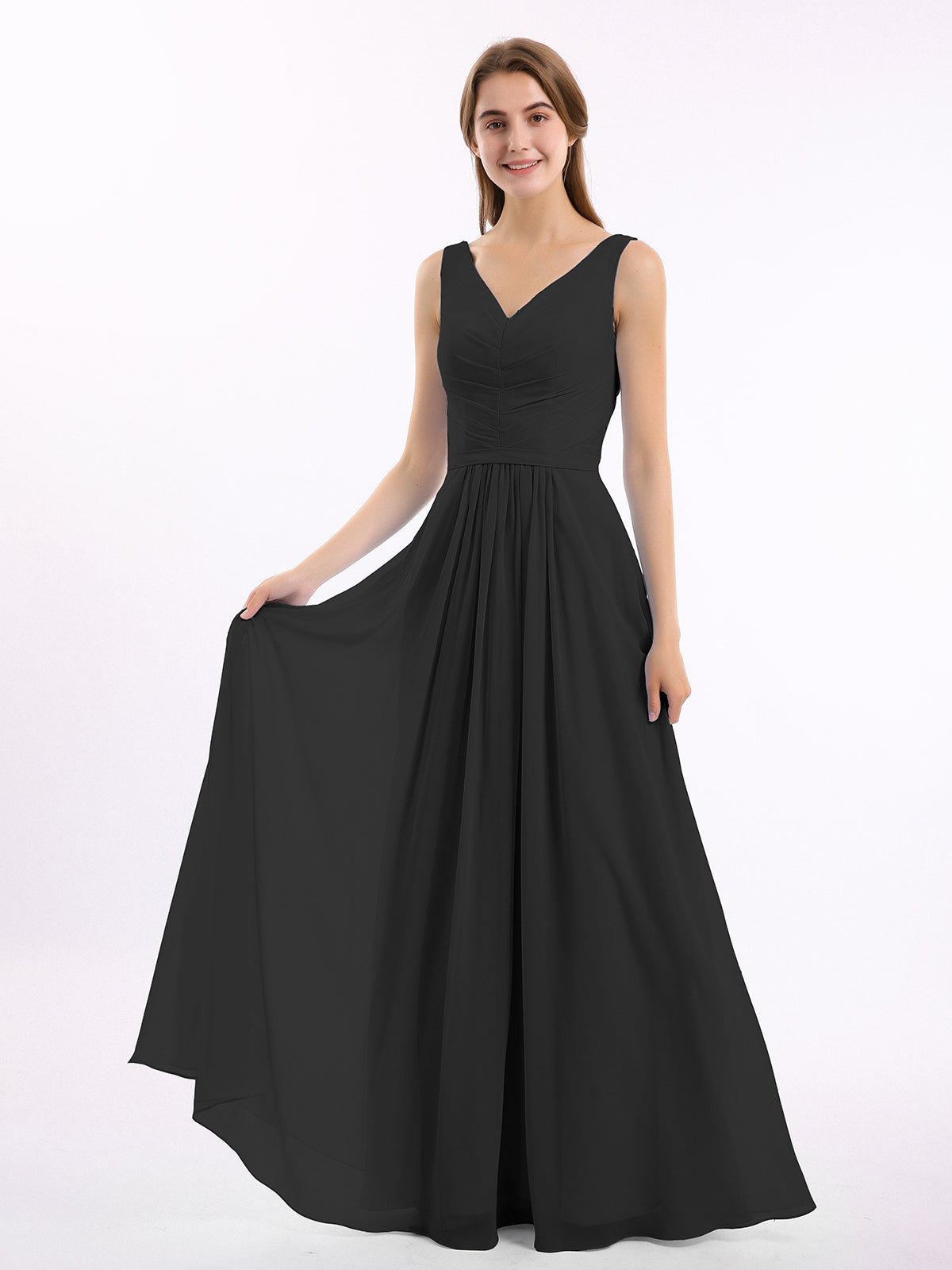 Long black hotsell chiffon dress