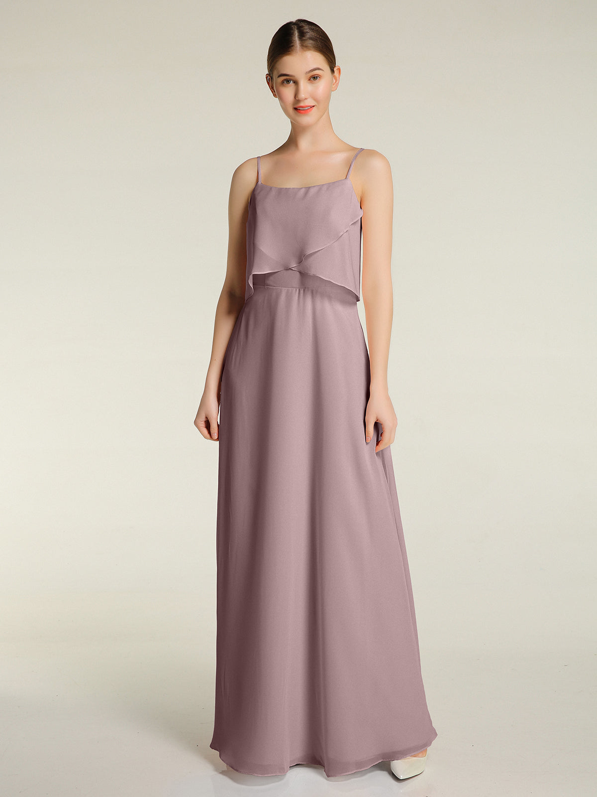 Long Chiffon Bridesmaid Dresses with Spaghetti Strap Vintage Mauve