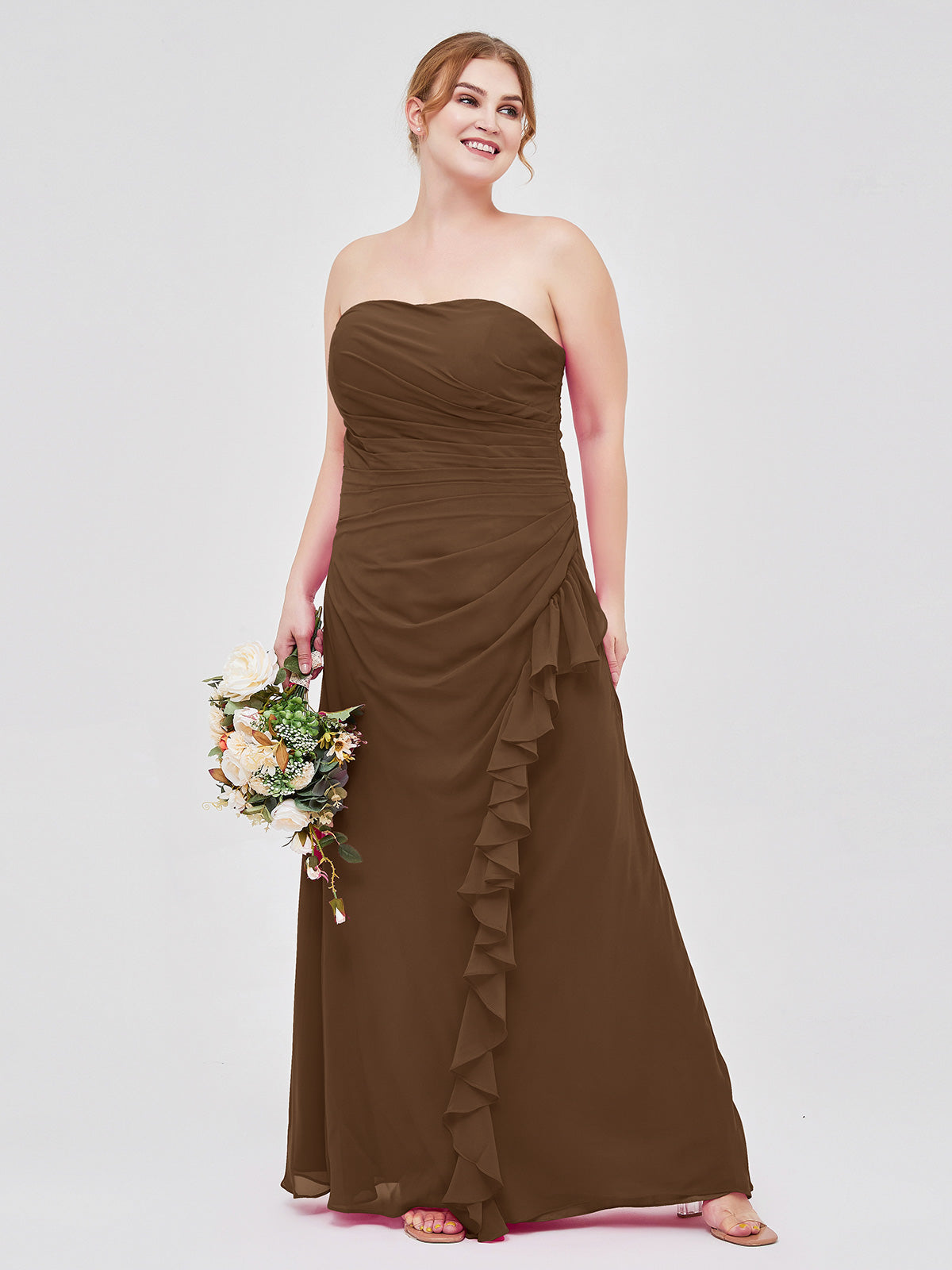 Sheath Strapless Floor Length Chiffon Dresses Emerald