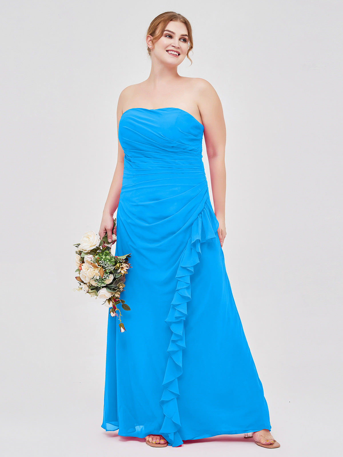 Sheath Strapless Floor Length Chiffon Dresses Ivory Plus Size