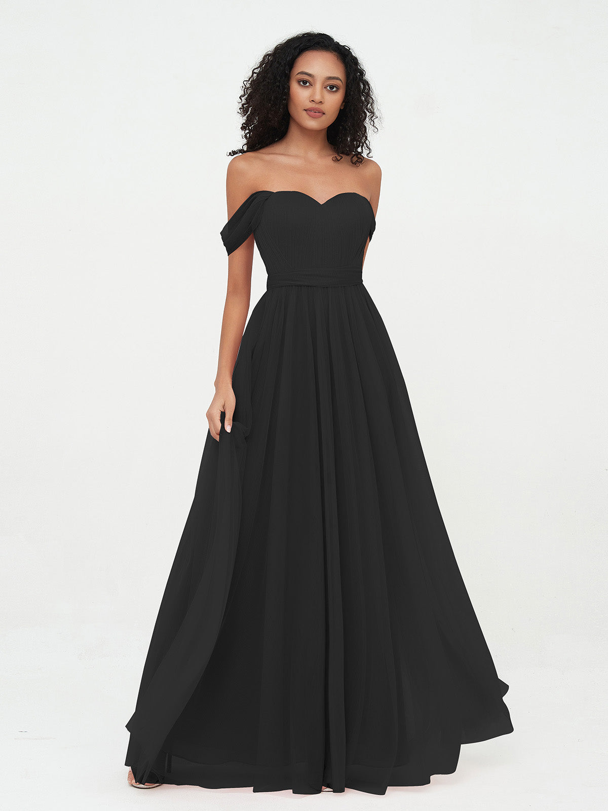 Off Shoulder Sweetheart Neck Max Tulle Dresses Black Black UK4