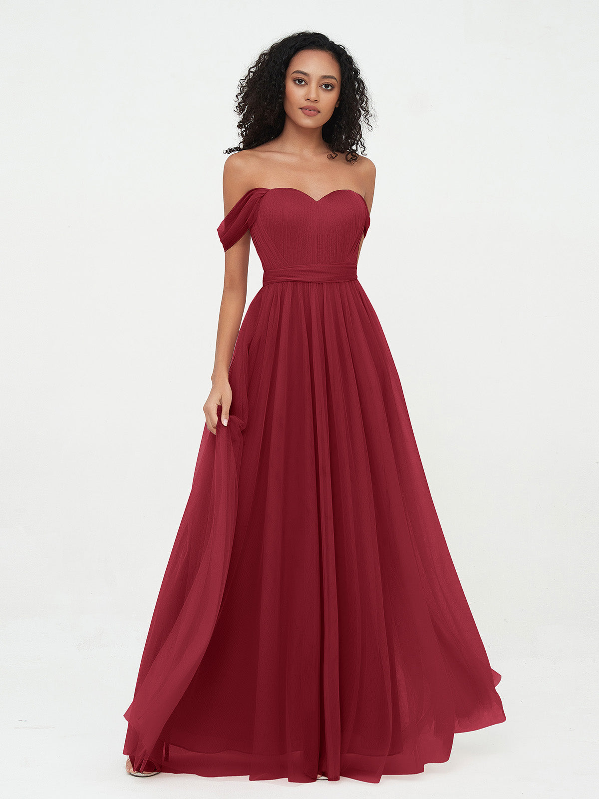 Off the shoulder hot sale burgundy bridesmaid dress