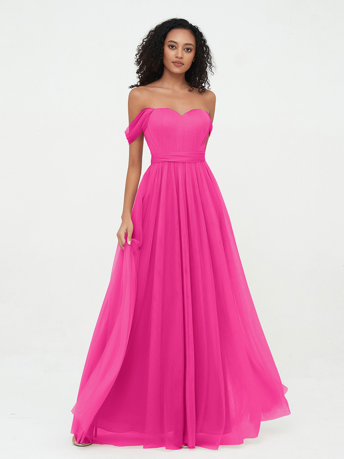 fuschia bridesmaid dress uk BABARONI Tulle Fuchsia Bridesmaid Dresses A-line Off-the-shoulder Pleated  Floor-length – BABARONI UK