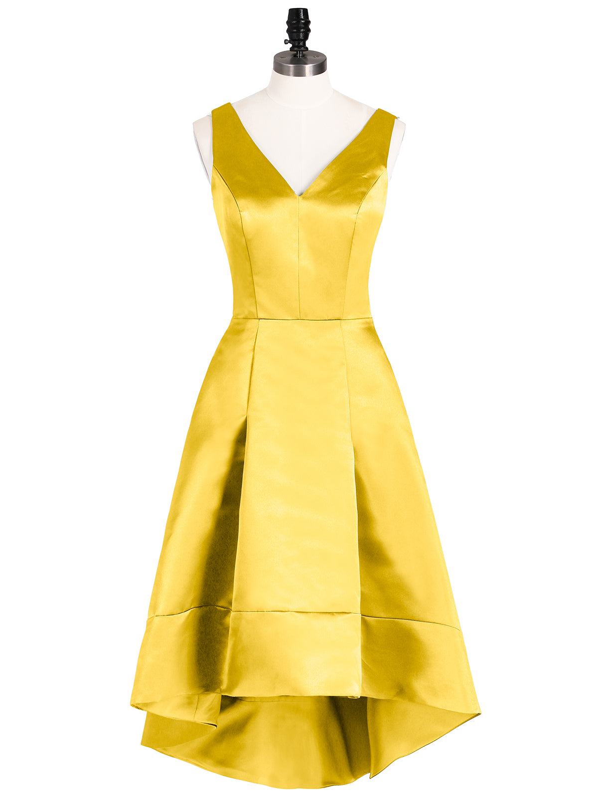 High Low Satin Birdesmaid Dress with V Neck Marigold Plus Size - Main Image