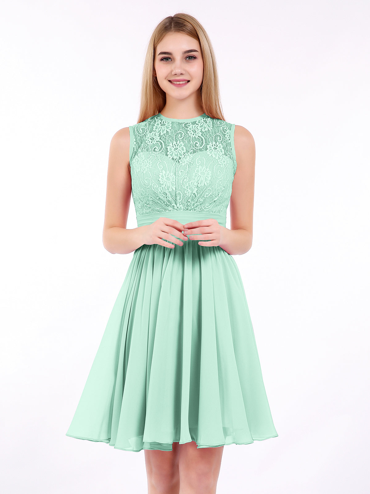 BABARONI Chiffon Mint Green Bridesmaid Dresses A-line Scoop Sleeveless Short/Mini BABARONI UK BABARONI Chiffon Mint Green Bridesmaid Dresses A-line Scoop Sleeveless Short/Mini BABARONI UK