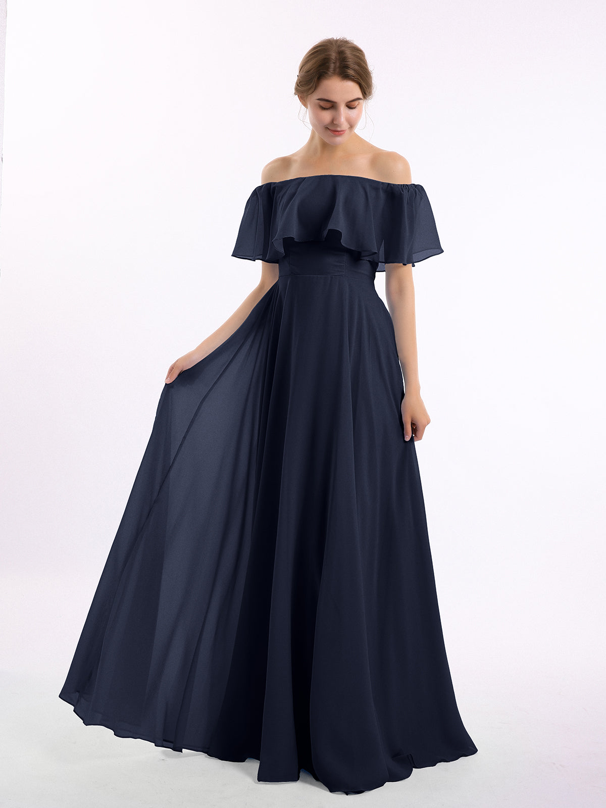 Floor-length Off Shoulder Chiffon Gown Terracotta