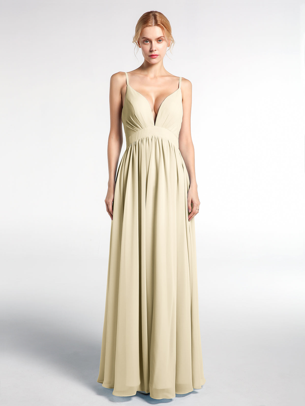 Classic Chiffon Dress with Deep V Neck Gold