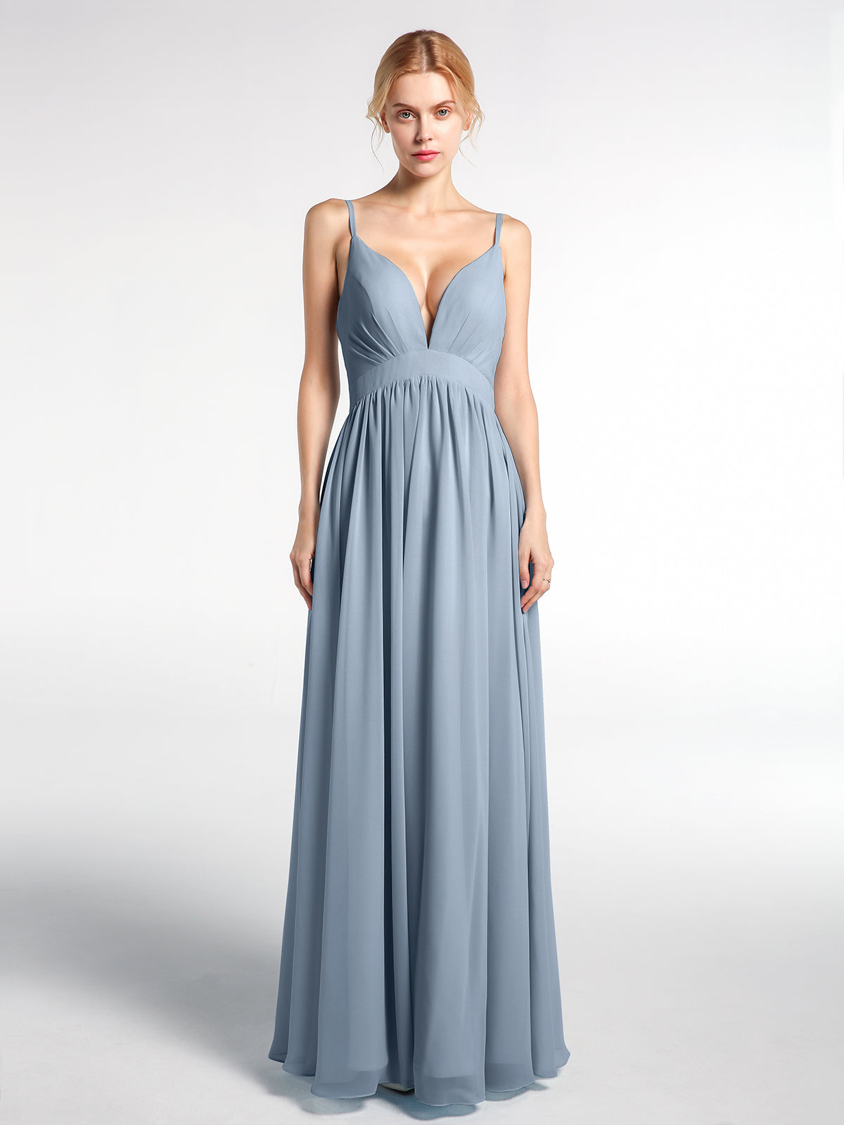 Full Deep V-neck Empire Waist Chiffon Dress Taupe