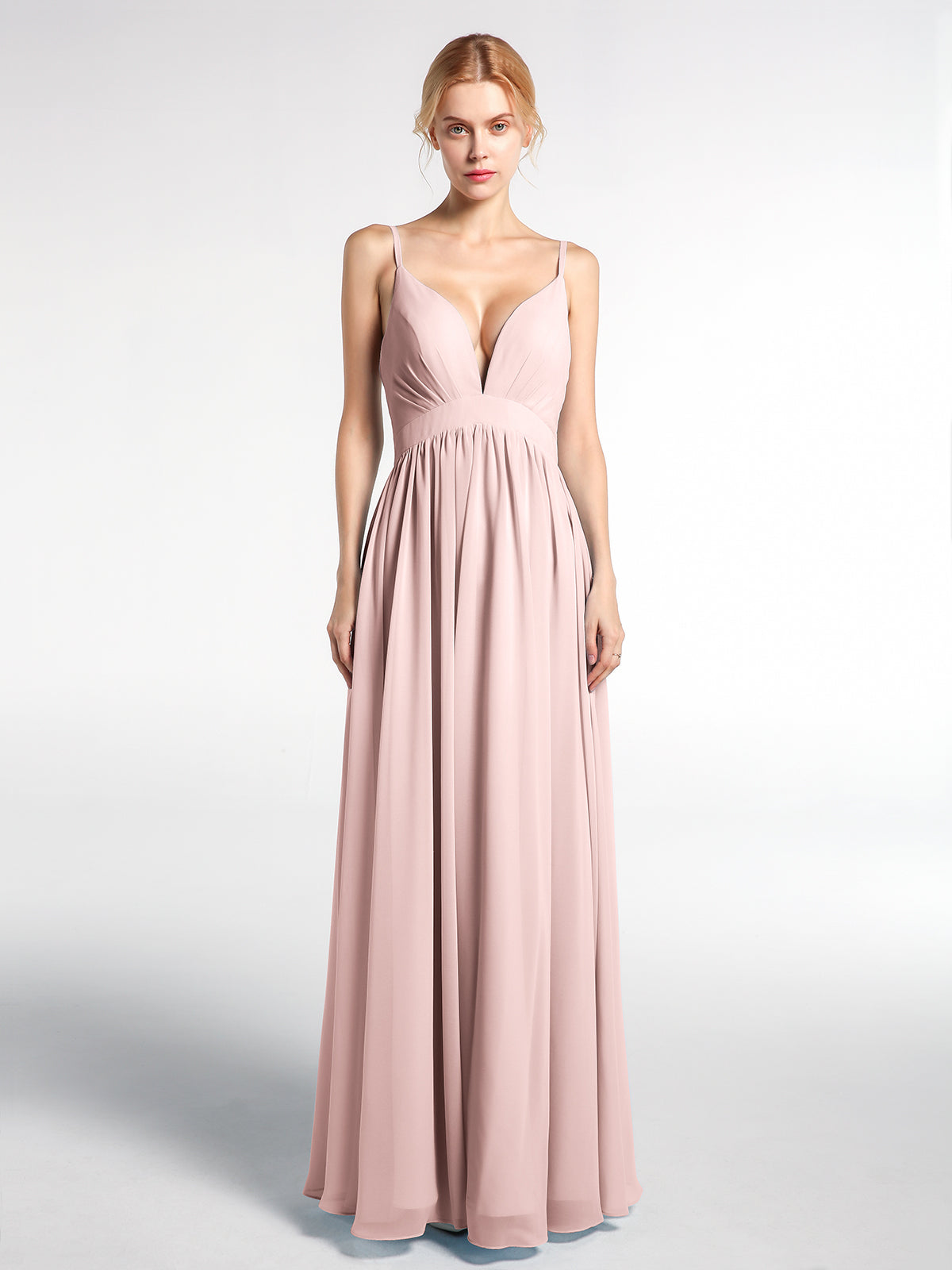 Cap Sleeves V-neck Chiffon Dress with Slit Dusty Rose