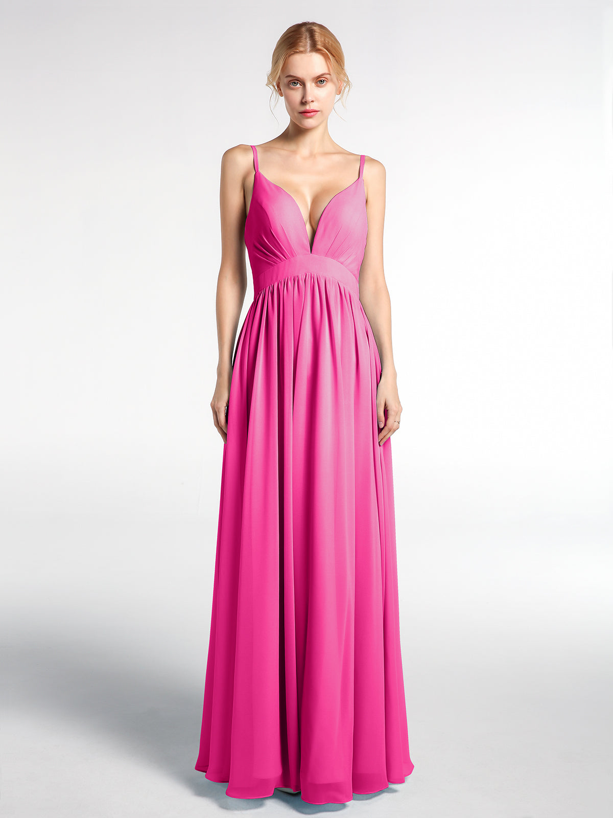 Full Deep V-neck Empire Waist Chiffon Dress Dusty Sage