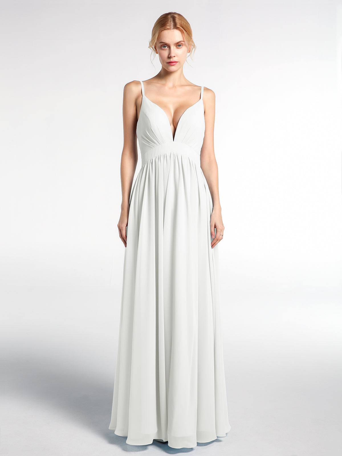 Full Deep V-neck Empire Waist Chiffon Dress Watermelon