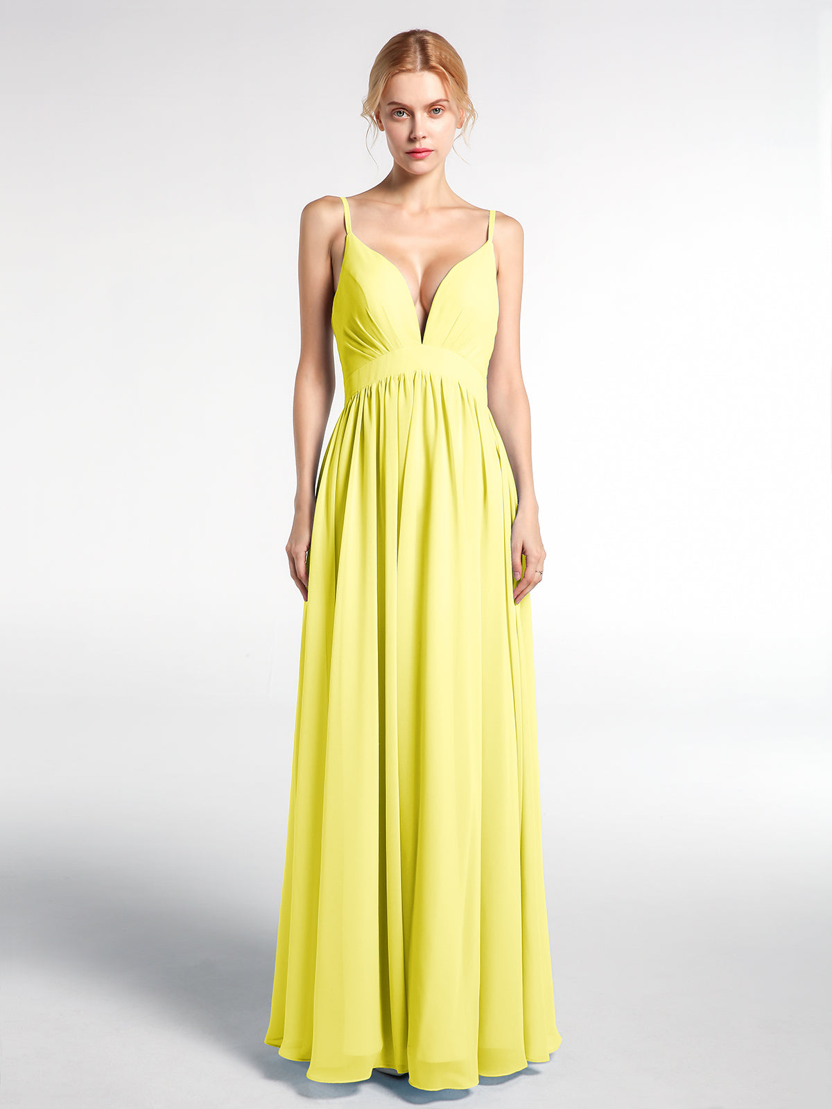Full Deep V-neck Empire Waist Chiffon Dress Green