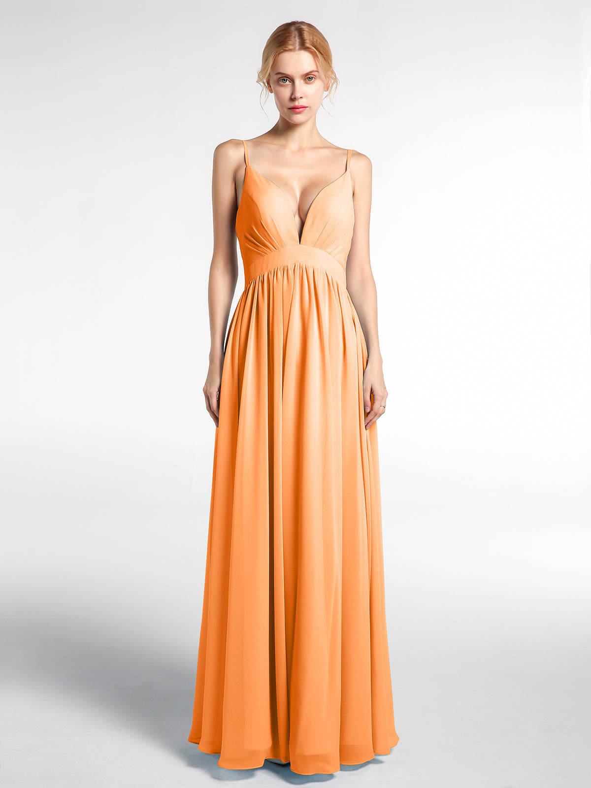 Full Deep V-neck Empire Waist Chiffon Dress Lemon