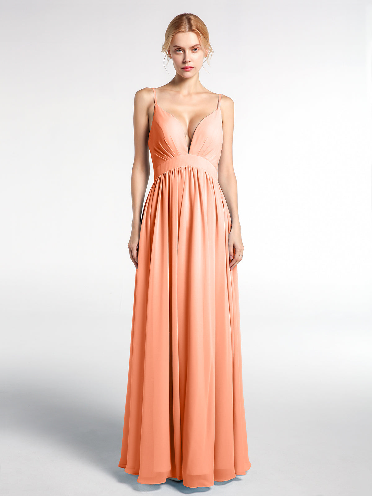 A-line Floor-Length Chiffon Pleated Dress Papaya main image 1