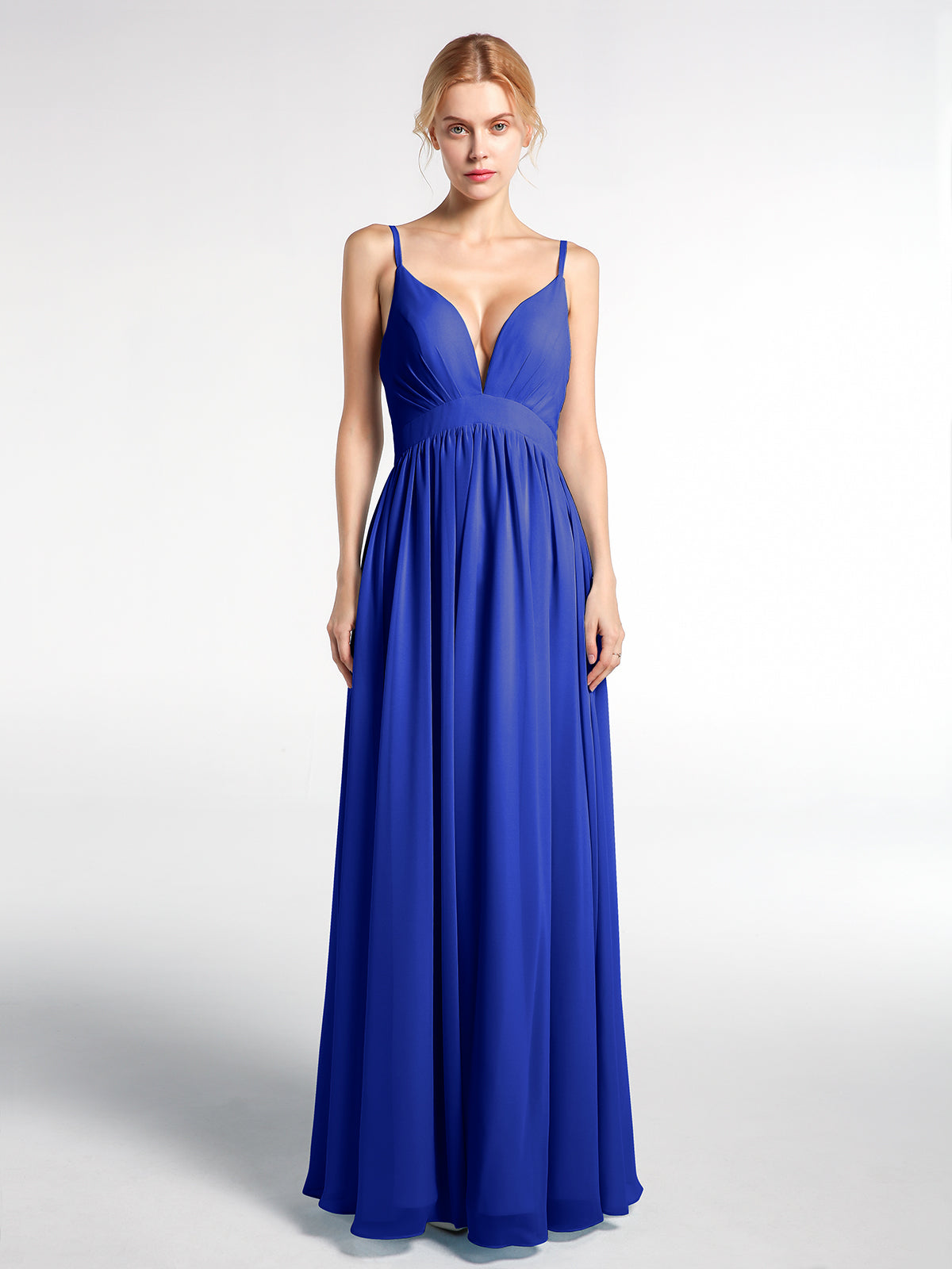 Chiffon Dress with Rhinestone-Adorned V-Neck Dusty Blue main image 1