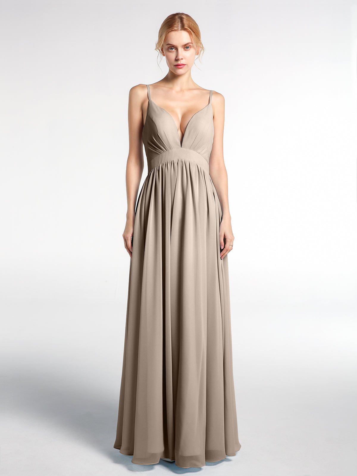Full Deep V-neck Empire Waist Chiffon Dress Daffodil