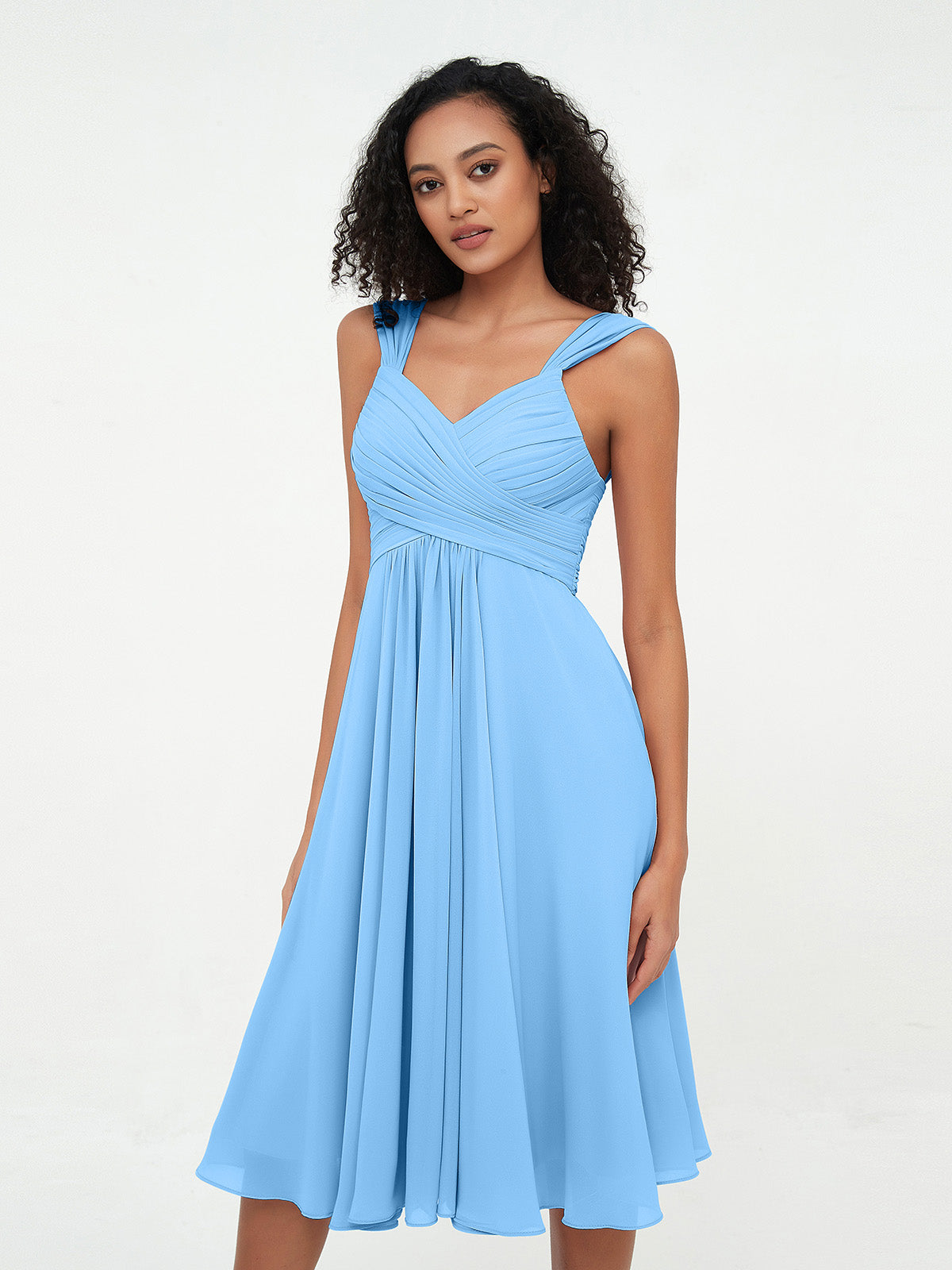 Chiffon Mini Short Dresses with Sweethart Sky Blue Plus Size main image 0