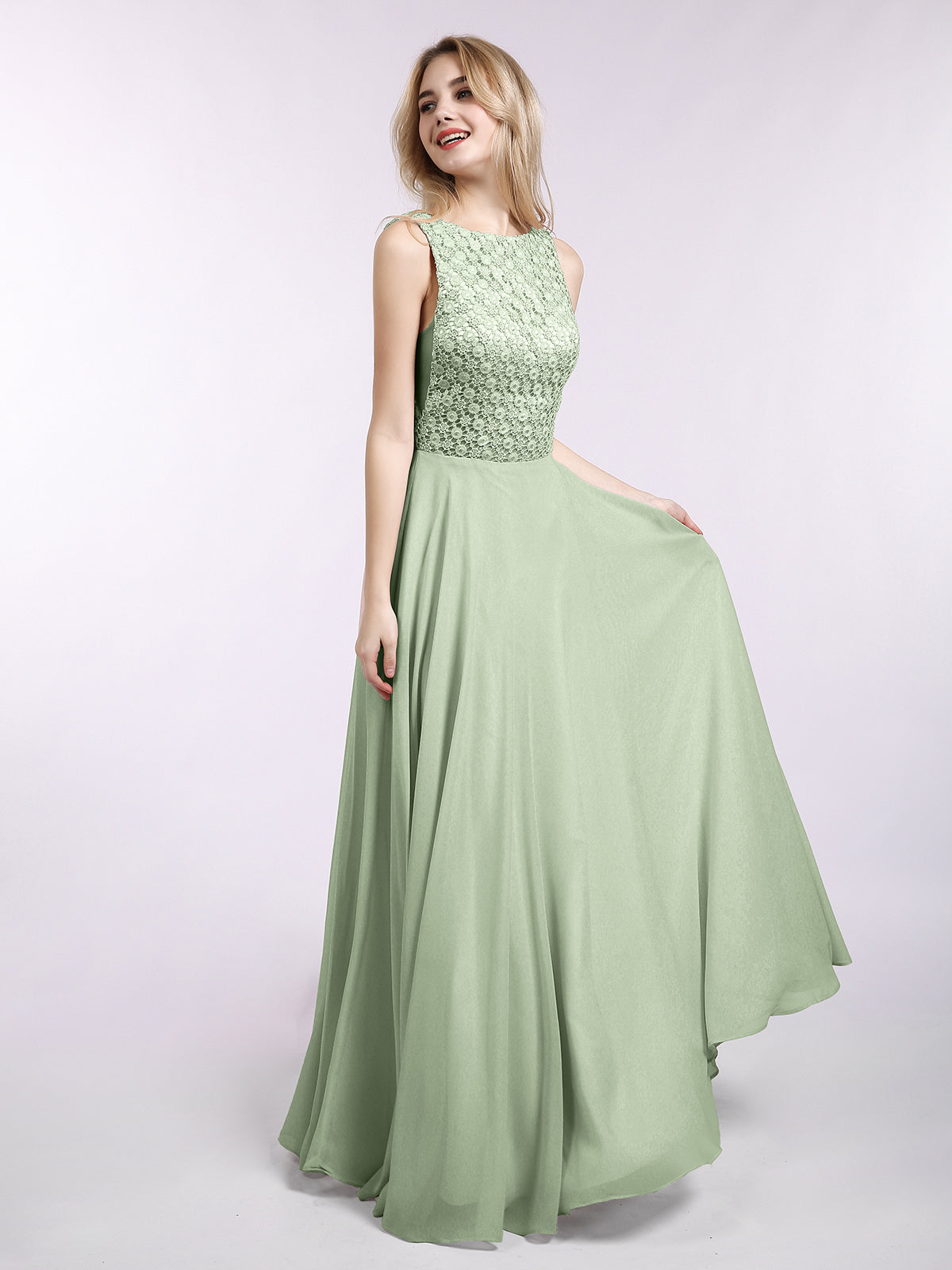 Lace And Chiffon Long Formal Dresses Dusty Sage Plus Size Dusty Sage UK22