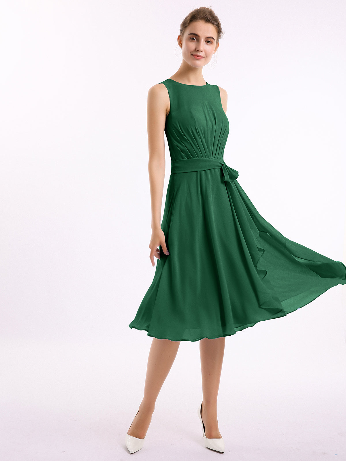 BABARONI Chiffon Dark Green Bridesmaid Dresses A-line Scoop Sleeveless Knee- length BABARONI UK BABARONI Chiffon Dark Green Bridesmaid Dresses A-line Scoop Sleeveless Knee- length BABARONI UK