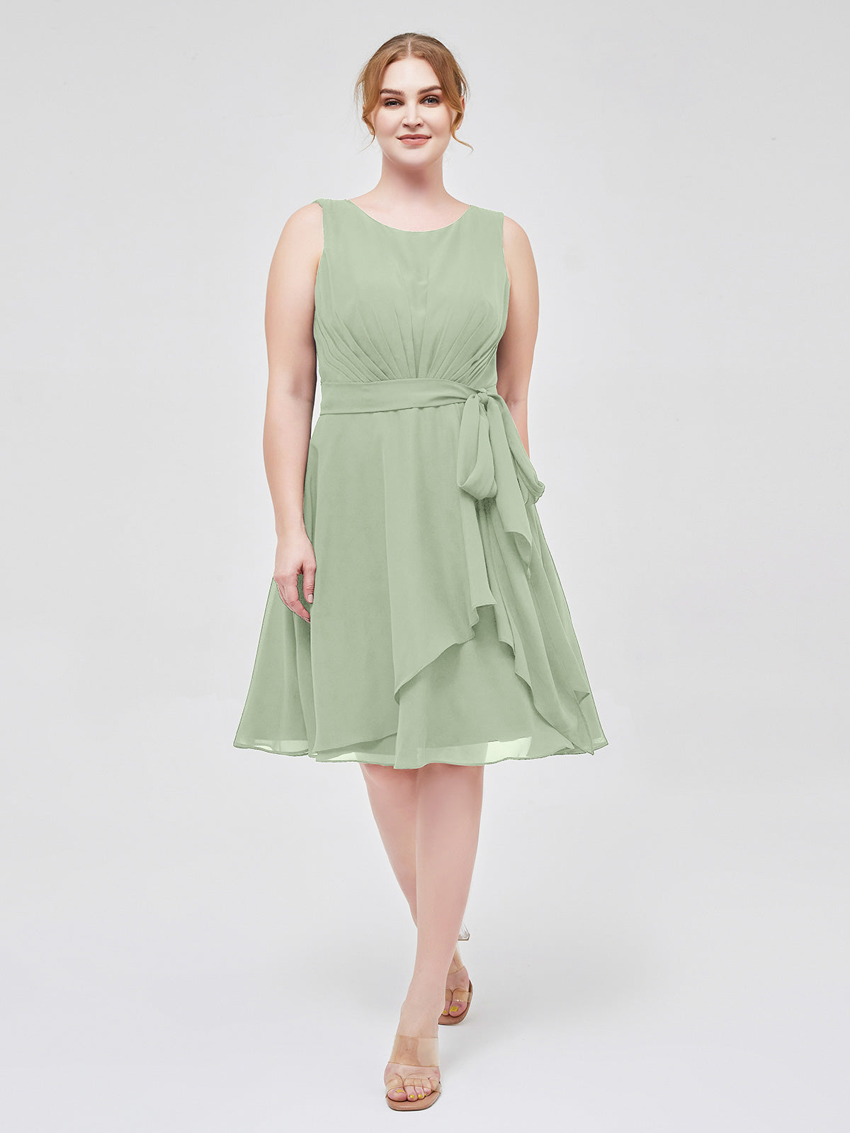 BABARONI Chiffon Dusty Sage Bridesmaid Dresses A-line Scoop Sleeveless Knee- length BABARONI UK BABARONI Chiffon Dusty Sage Bridesmaid Dresses A-line Scoop Sleeveless Knee- length BABARONI UK