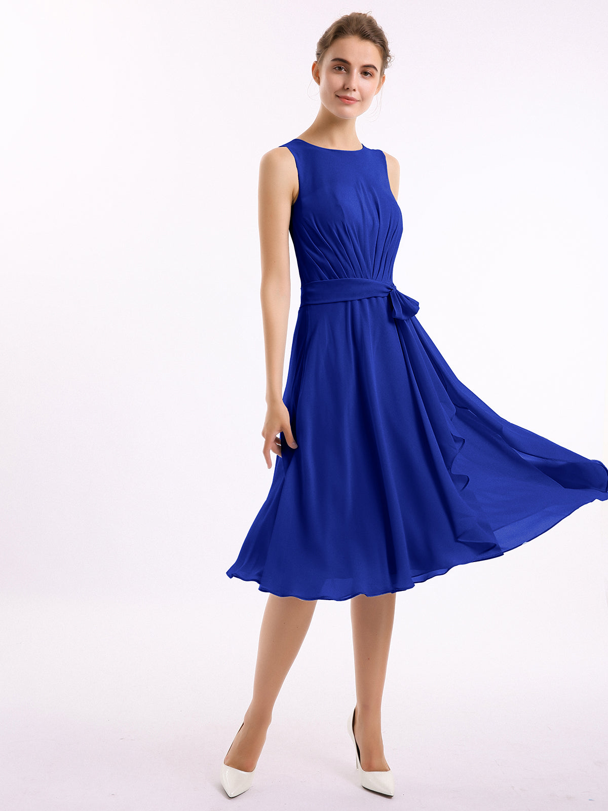 Royal blue knee length dress sale