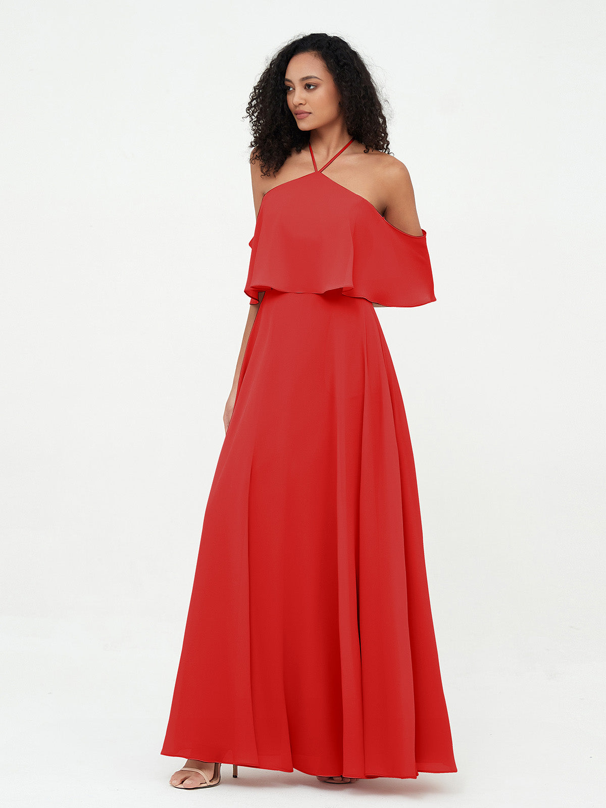 sachin and babi light blue dress Vintage 90s Red Chiffon Halter Dress Cocktail Party Evening Midi