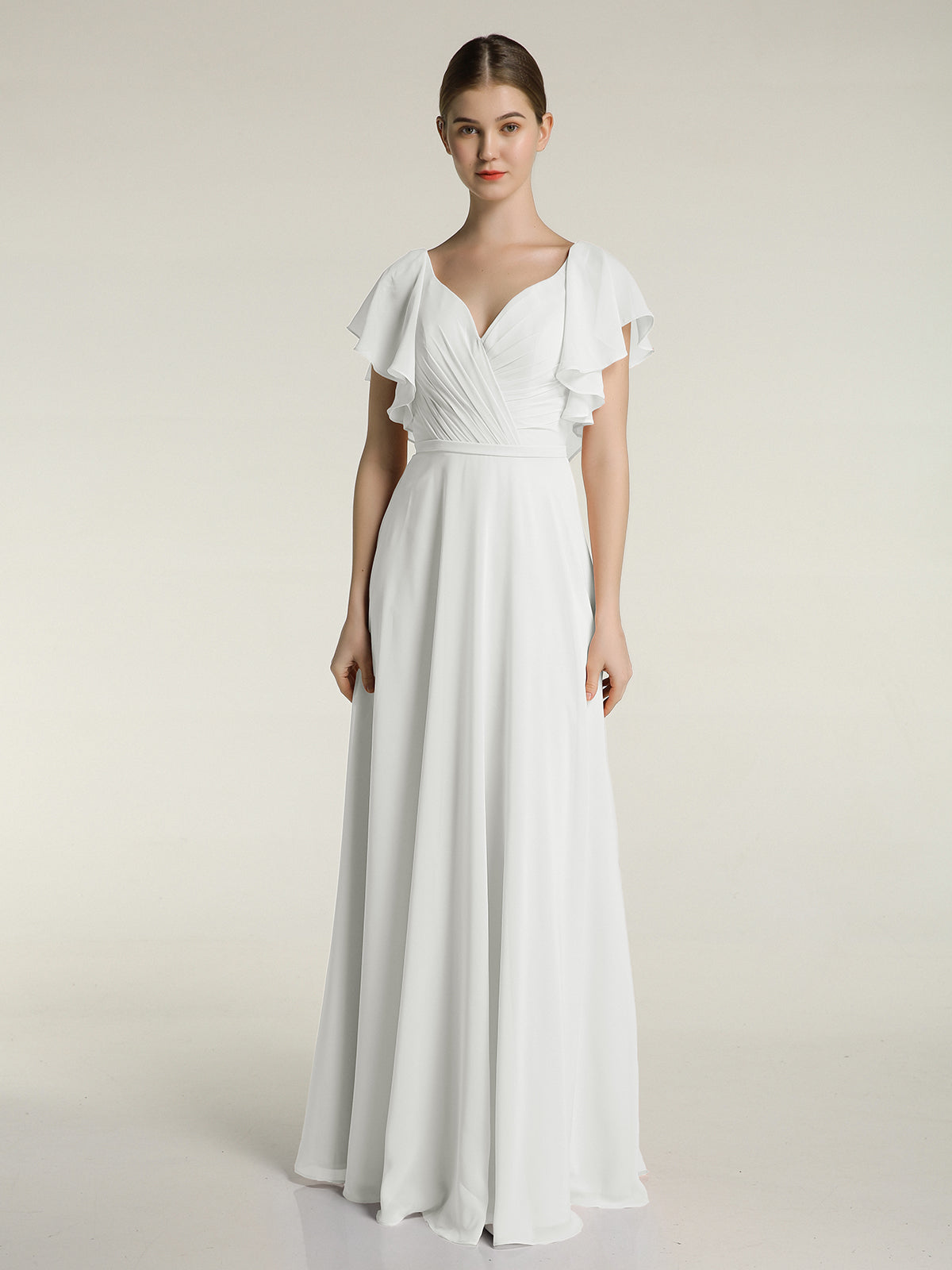 BABARONI Chiffon Ivory Bridesmaid Dresses A-line V-neck Cap Sleeve  Floor-length  BABARONI UK
