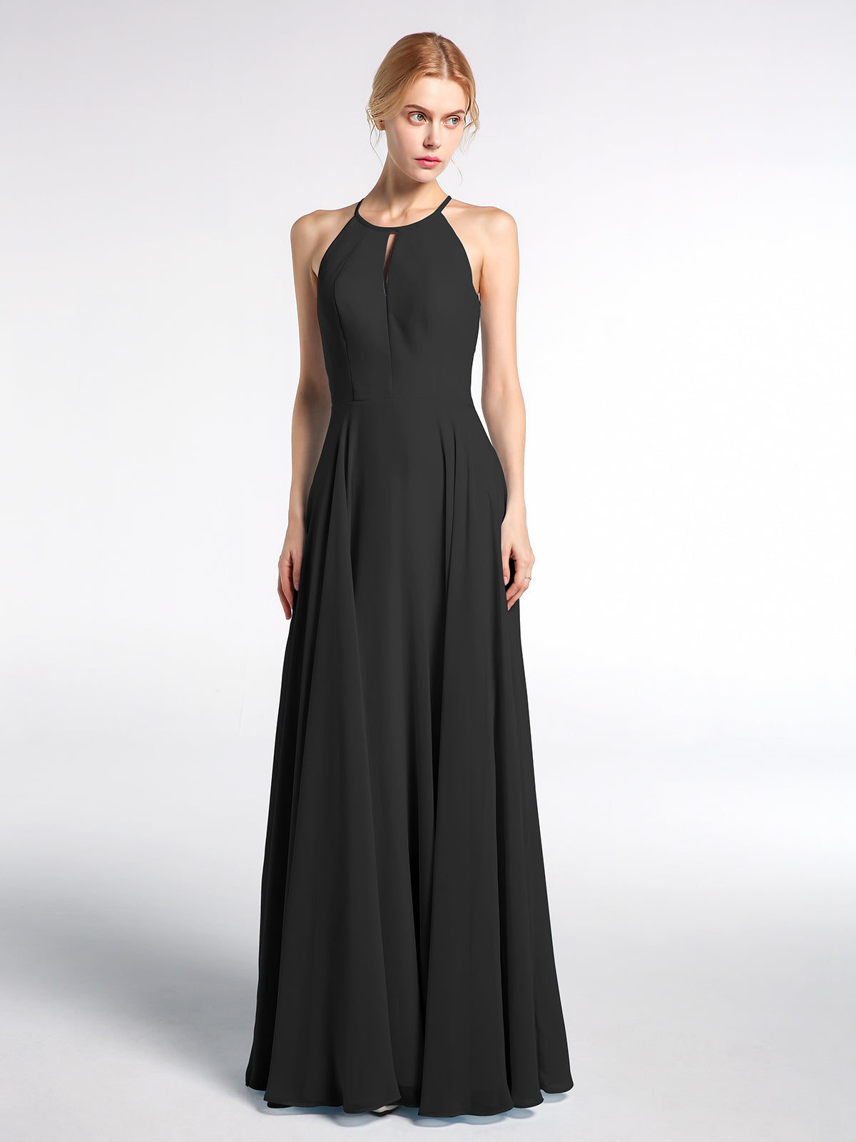Halter Chiffon Maxi Dress with Circle Skirt Cabernet