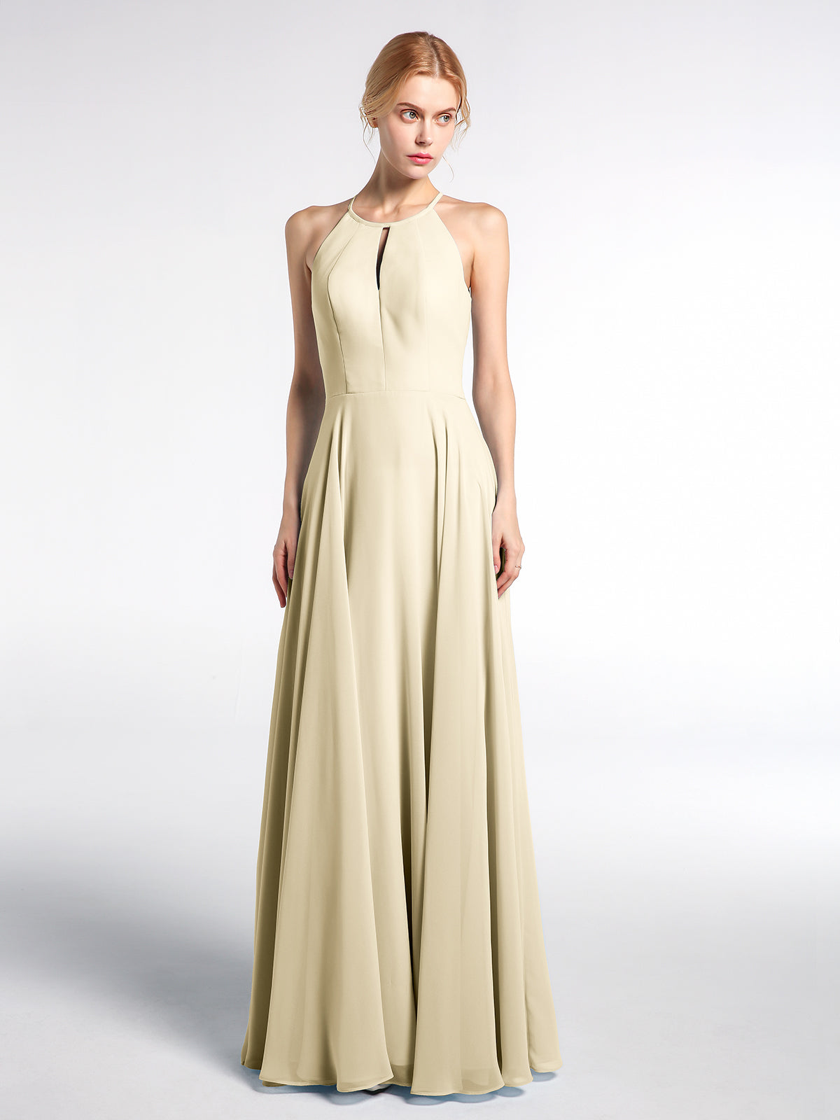 Pleated Bodice Circle Skirt V-neck Mini Dress Champagne Plus Size