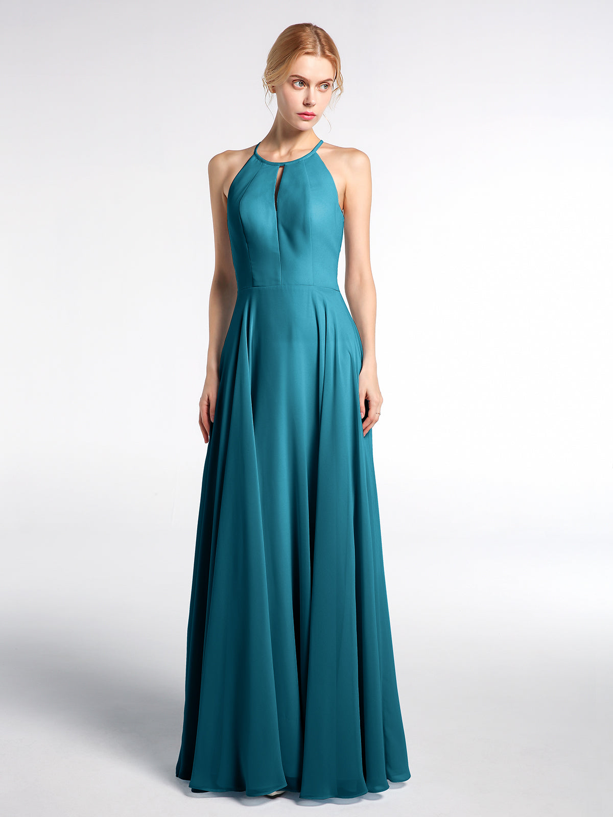 Keyhole Halter Neck Circle Skirt Maxi Dress Brown