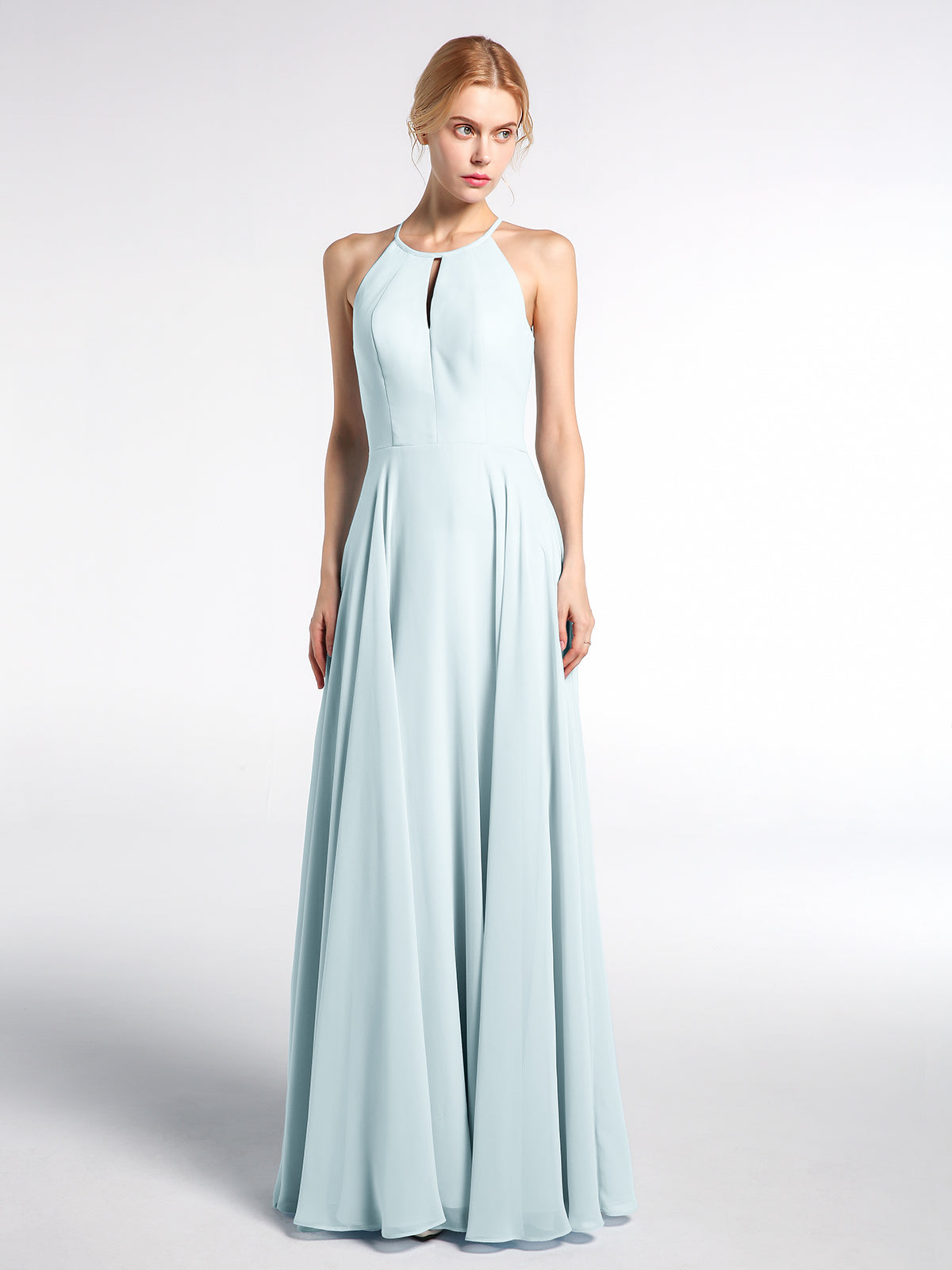 Keyhole Halter Neck Circle Skirt Maxi Dress Mint Green