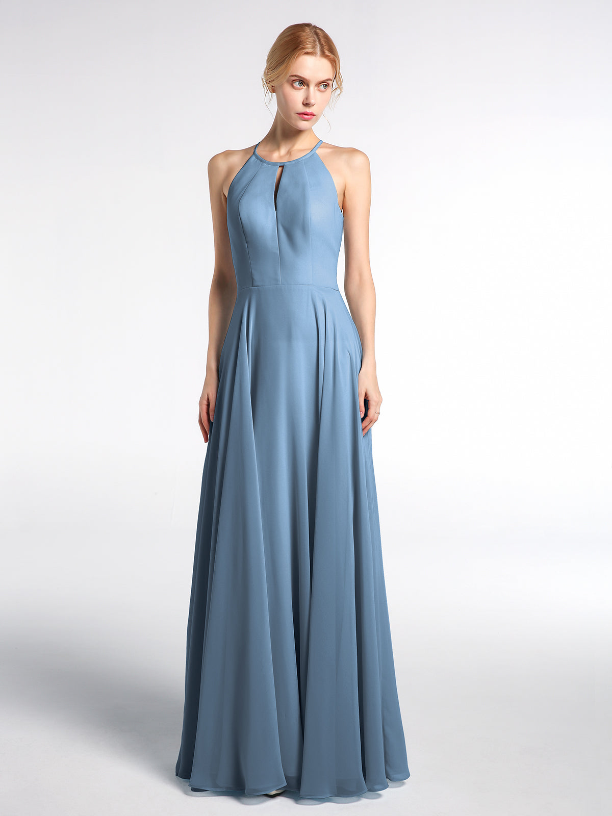 Keyhole Halter Neck Circle Skirt Maxi Dress Fuchsia
