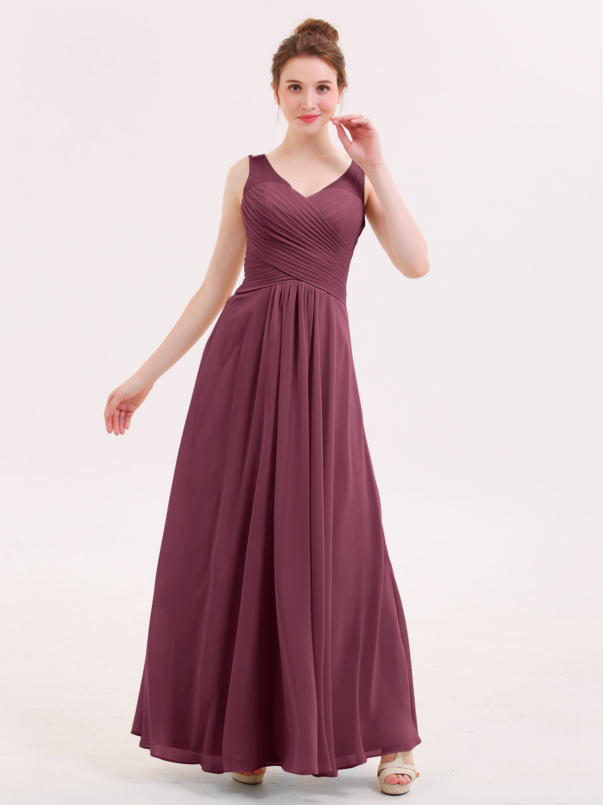 BABARONI Chiffon Mulberry Bridesmaid Dresses A-line V-neck Sleeveless  Floor-length – BABARONI UK