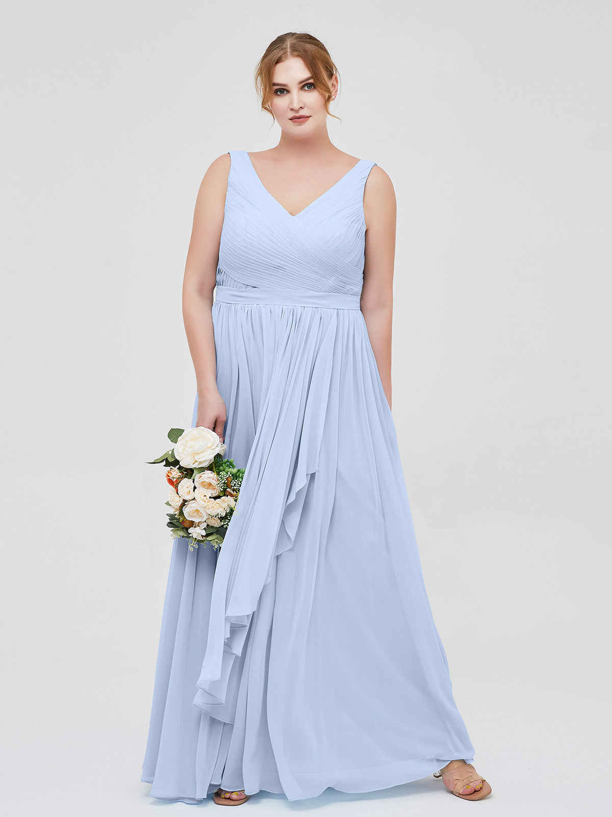 Chiffon with Appliqued Long Dresses Sky Blue Plus Size